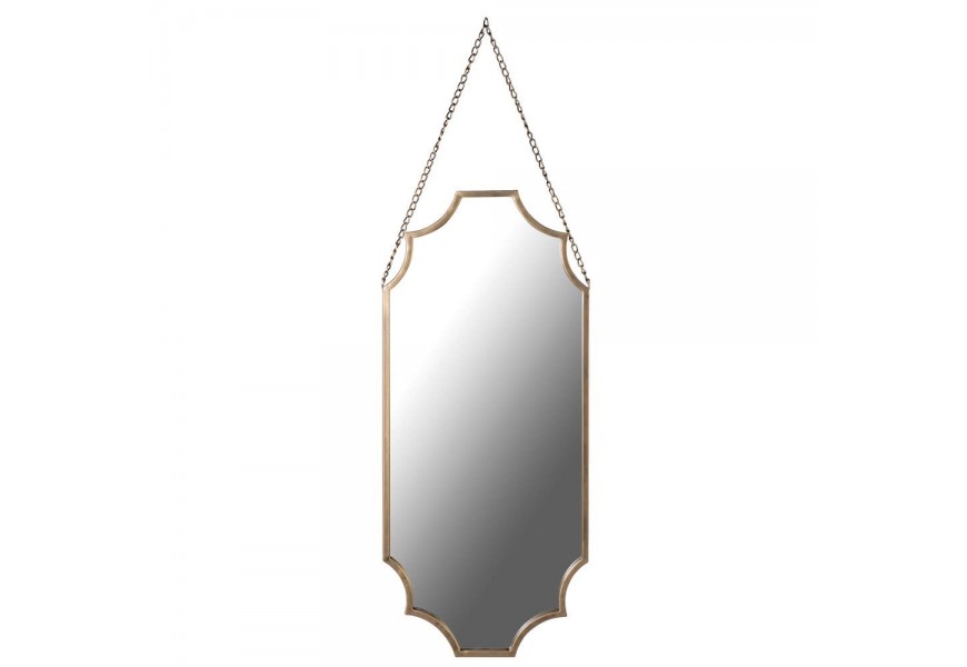 Art-deco nástenné zrkadlo s matným zlatým dizajnovým rámom a reťazou na zavesenie 92 cm