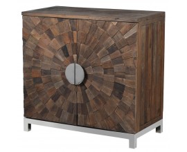 Luxusná dizajnová skrinka Furria z masívneho brestového dreva hnedej farby s geometrickým vzorom 90cm 