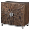 Dizajnová štvorcová Komoda Furria z masívneho brestového dreva tmavohnedej farby s geometrickými vzormi