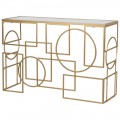 Dizajnová geometrická konzola Eloisse v art-deco štýle so zlatou konštrukciou a zrkadlovou doskou