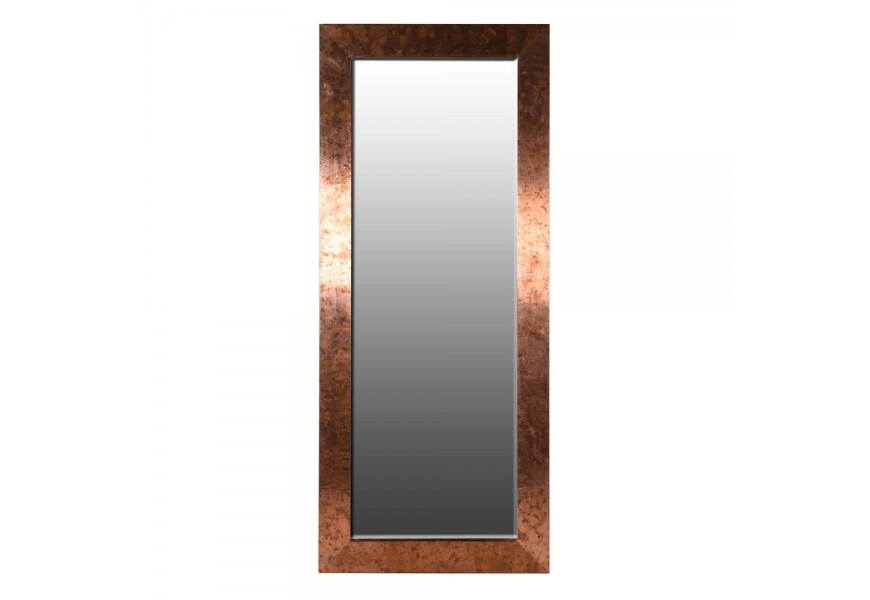 Dizajnové a nadčasové veľké nástenné zrkadlo Barrata II v hrubom medenom ráme v industriálnom prevedení