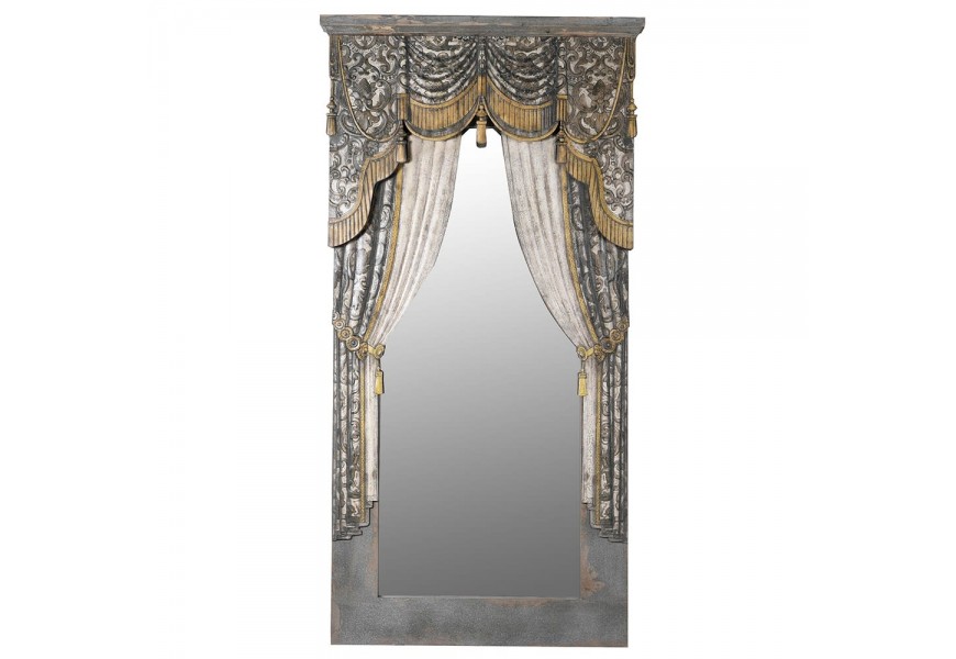 Vintage nástenné zrkadlo s motívom barokového závesu 201 cm