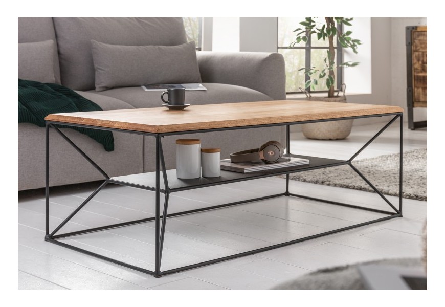 Masívny konferenčný stolík Westford s čiernym kovovým úložným priestorom vhodný do industriálnych a moderných interiérov