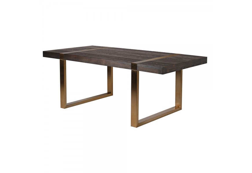 Industriálny jedálenský stôl Luxuria z dreva so zlatými kovovými nohami 198cm