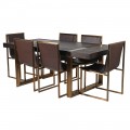 Industriálny jedálenský stôl Luxuria z dreva so zlatými kovovými nohami 198cm