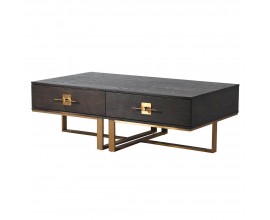 Luxusný konferenčný stolík Luxuria z dreva s kovovou zlatou konštrukciou a dvomi zásuvkami