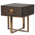 Dizajnový nočný stolík Luxuria z dreva so zlatou kovovou konštrukciou v art-deco štýle so zásuvkou