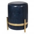 Luxusná art-deco taburetka Pellia Azul s poťahom z pravej kože tmavomodrej farby a zlatou konštrukciou