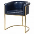 Kožen&eacute; luxusn&eacute; kreslo Pellia Azul v tmavomodrej farby so zlatou kovovou kon&scaron;trukciou 75cm