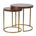 Set dvoch kruhových príručných stolíkov Pellia z pravej kože so zlatou konštrukciou 