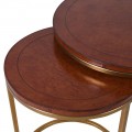 Set dvoch kruhových príručných stolíkov Pellia z pravej kože so zlatou konštrukciou 