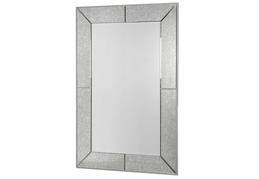 Elegantné obdĺžnikové závesné zrkadlo Arieda sivej farby z dreva a skla