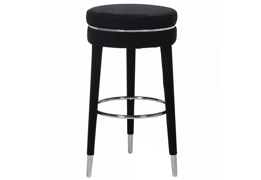 Čierna barová stolička Célestine v zamatovom art-deco prevedení so striebronými nožkami