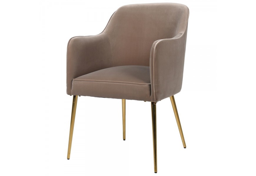 &Scaron;t&yacute;lov&aacute; art-deco tmavo b&eacute;žov&aacute; stolička Colmar so zlat&yacute;mi nohami 86cm