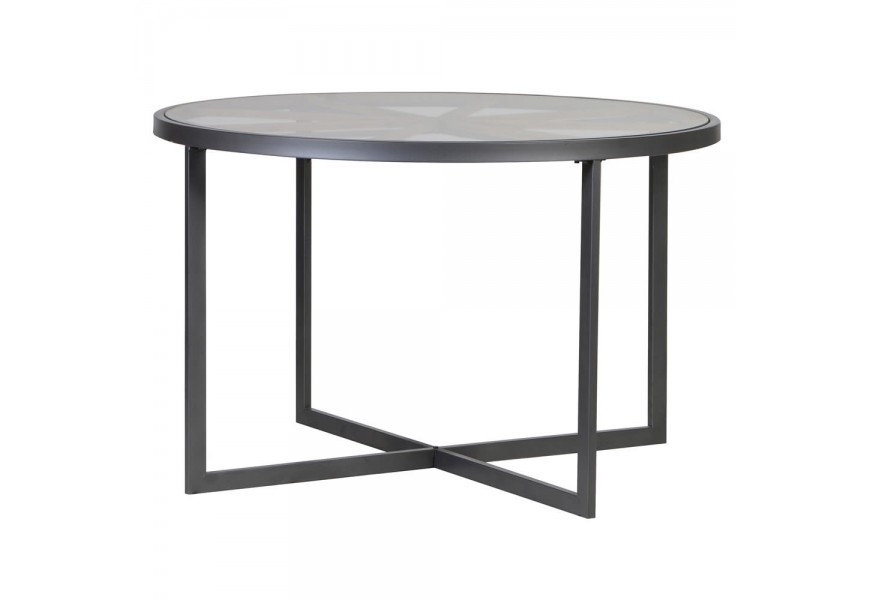 Industriálny kruhový jedálenský stôl Weela so sklenenou povrchovou doskou 120cm 