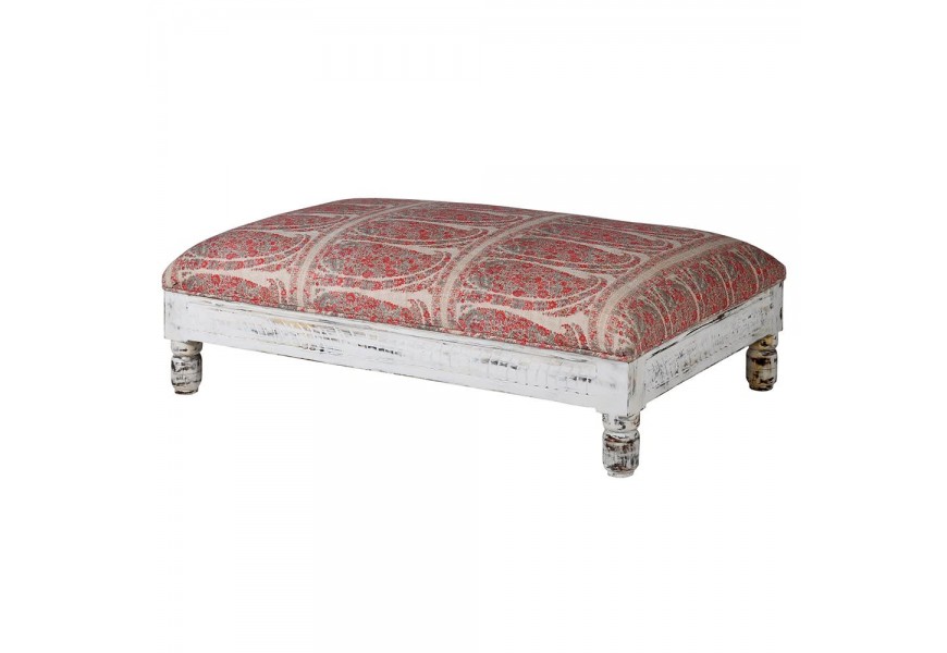 Štýlová orientálna taburetka Alia v ružovej farbe s bielymi masívnymi nožičkami