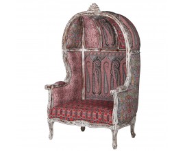 Vintage ornamentálne kreslo Alia s paisley vzorovaným poťahom a vysokým zakriveným operadlom červená 167cm