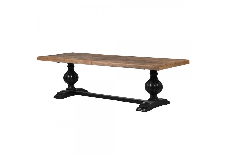 Rustikálny masívny jedálenský stôl Sonn s čiernymi vyrezávanými nohami 260cm