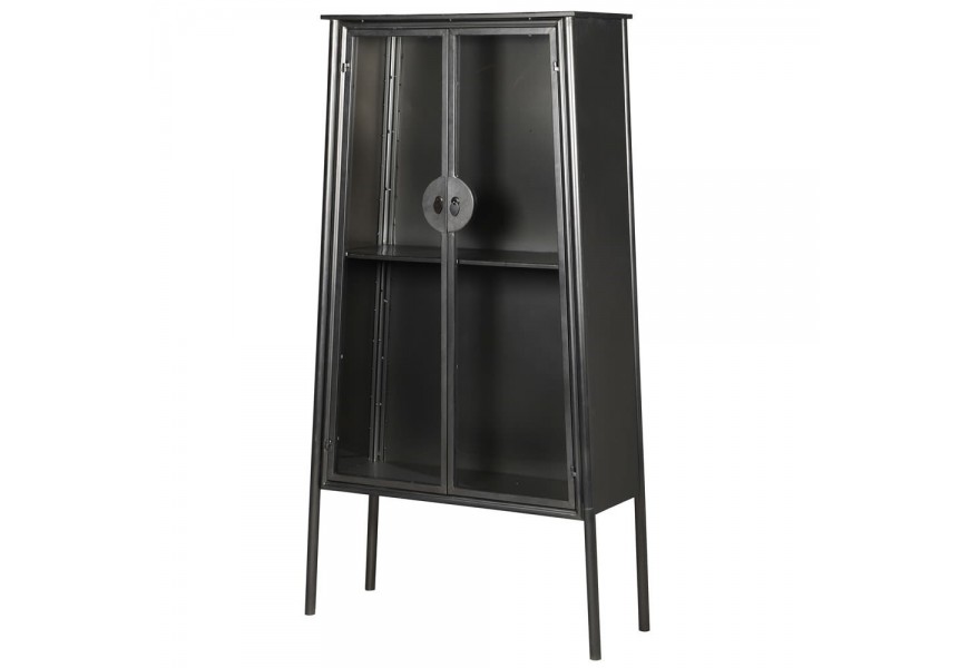 Moderná štýlová vitrína Rikki čiernej farby z kovu so sklenenými dvierkami 179cm