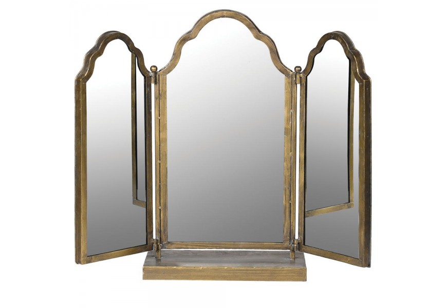 Art-deco závesné trojité zrkadlo Sheley so zlatým rámom 64cm 