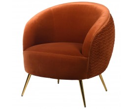 Luxusná art-deco zamatová hrdzavo hnedá stolička Bresta so zlatými nohami 80cm