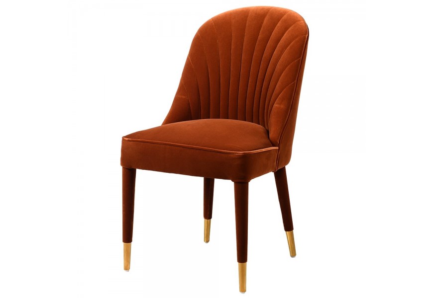 Dizajnová art-deco hrdzavo oranžová zamatová stolička Célestine so zlatými nožičkami 95cm