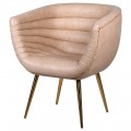 Dizajnové art-deco kreslo Groovie oblého tvaru s béžovým poťahom a so zlatými nohami z kovu