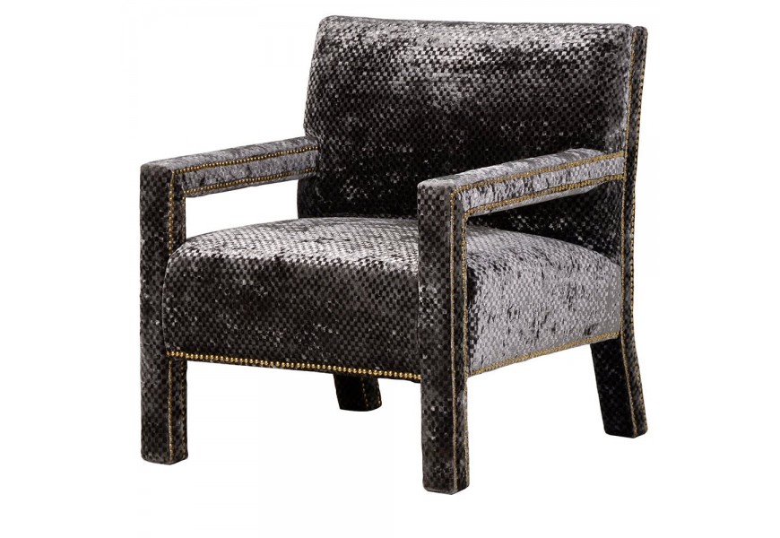 Štýlové čalúnené kreslo Alessa v hnedom prevedení s nožičkami a podrúčkami a zlatým zdobením