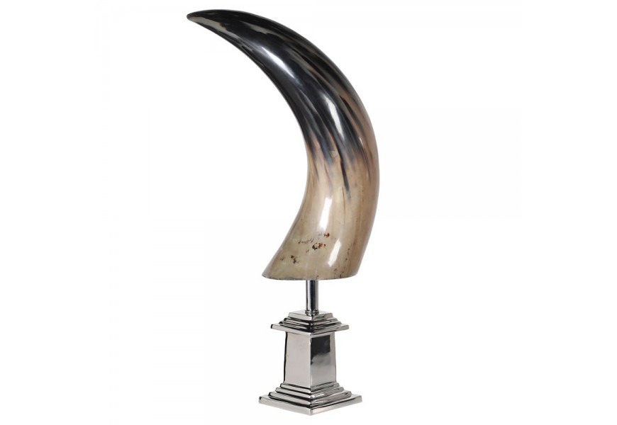 Dizajnov&aacute; dekor&aacute;cia Buffalo horn v hnedej a čiernej farbe s prechodom na kovovom podstavci 58cm