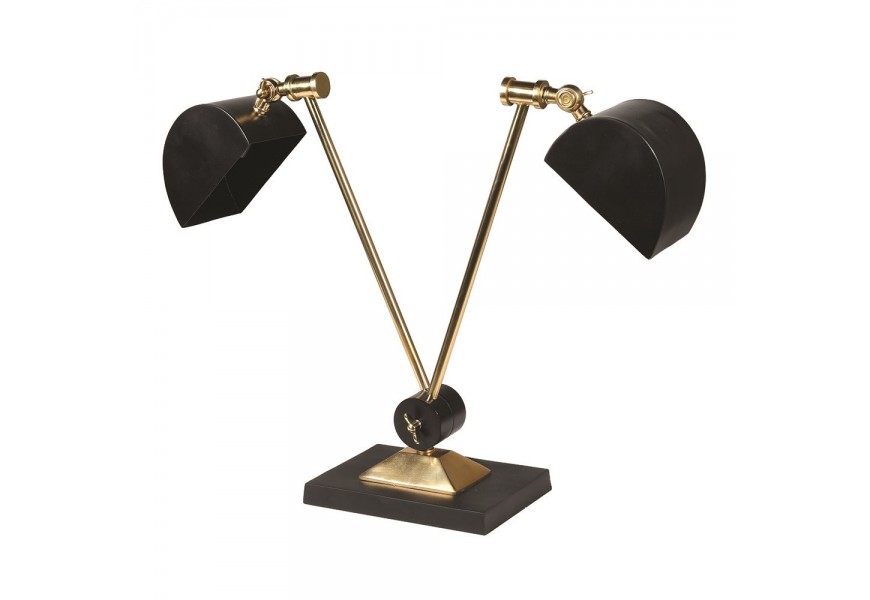Elegantná luxusná stolná lampa v čierno-zlatom prevedení s dvoma kovovými ramenami