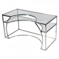 Art-deco atypický pracovný stôl s doskou zo skla a konštrukciou v striebornej farbe 140 cm