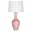 Keramická zdobená stolná lampa Rabia s červenými vzormi a bielym tienidlom 76cm