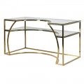 Art-deco atypický pracovný stôl s doskou zo skla a konštrukciou v zlatej farbe 140 cm