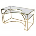 Art-deco atypický pracovný stôl s doskou zo skla a konštrukciou v zlatej farbe 140 cm