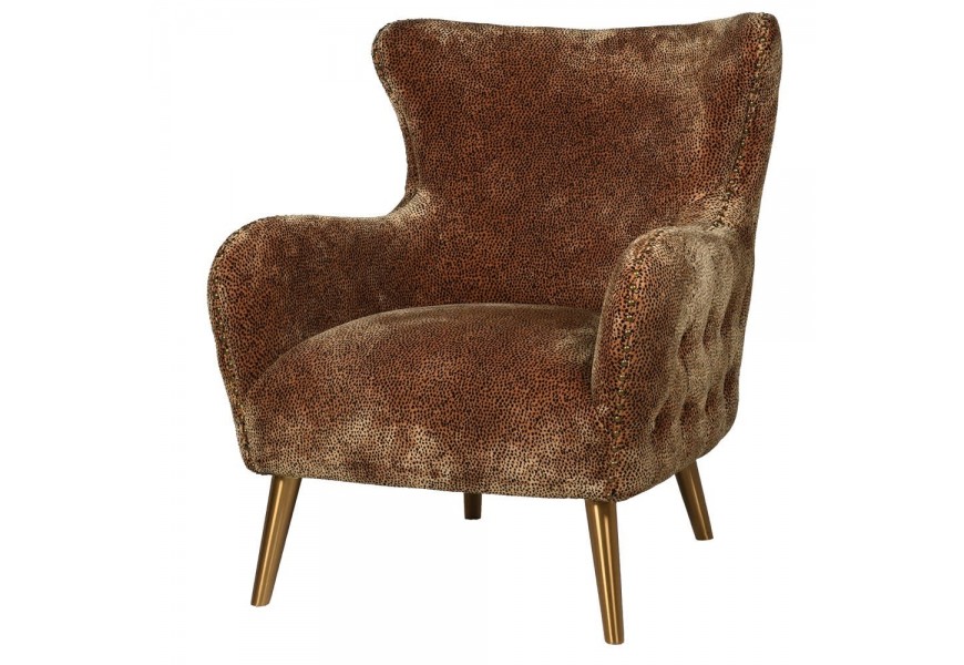 Luxusn&eacute; art-deco kreslo Tobarra s leopard&iacute;m vzorom so zlat&yacute;mi nožičkami 90cm