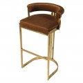 Luxusná art-deco barová stolička Caramela v hnedom zamatovom poťahu so zlatou podstavou 90cm 