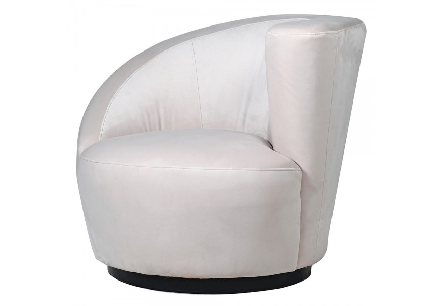 Atypické kreslo Elsa v art deco prevedení s off white zamatovým poťahom a čiernou podstavou z dreva