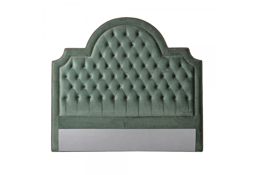 Chesterfield čelo postele Sabia v &scaron;alviovo zelenom zamatovom poťahu 200cm