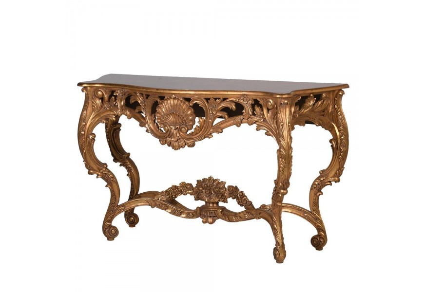 Konzolový stolík Buenavista v zlatom barokovom rustikálnom štýle z mahagónového dreva