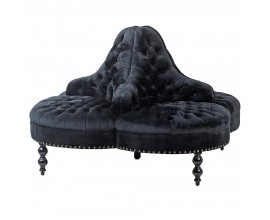 Okrúhla čierna lobby sedačka s poťahom zo zamatu v štýle CHESTERFIELD s dekoratívnymi čiernymi nohami