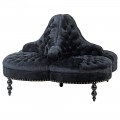 Okrúhla čierna lobby sedačka s poťahom zo zamatu v štýle CHESTERFIELD s dekoratívnymi čiernymi nohami