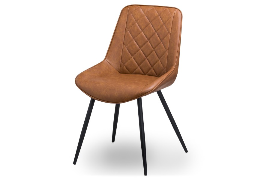 Moderná jedálenská stolička Cindy v eko koženom poťahu hnedej farby s čiernymi nožičkami pripomínajúcimi industriálny vzhľad