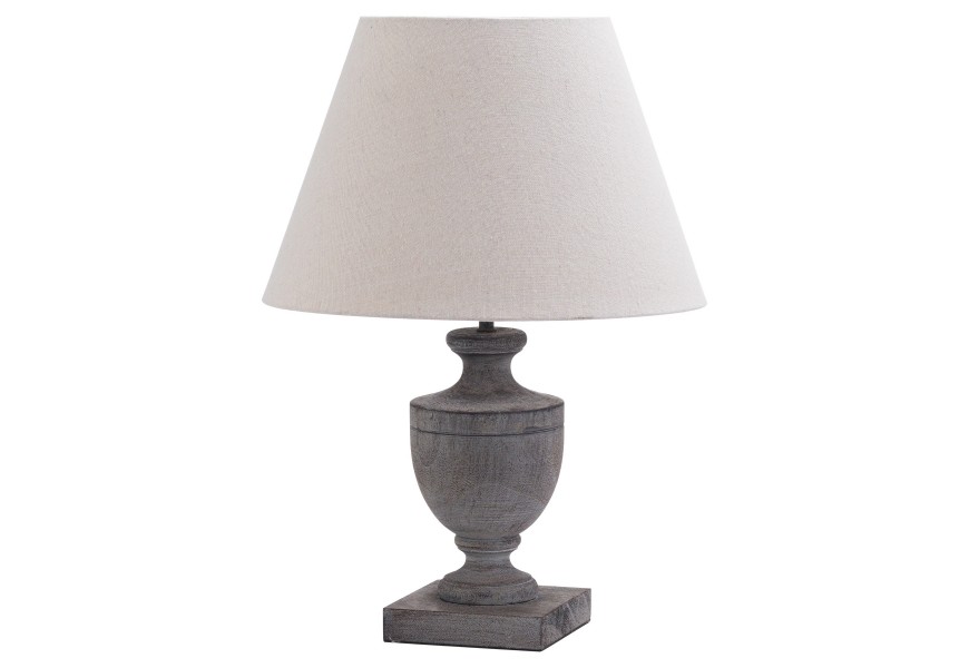 Dizajnová vidiecka stolná lampa Woody s off white bielym tienidlom 51cm