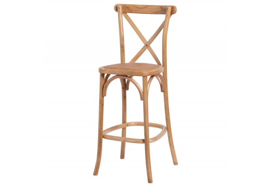 Vidiecka barová stolička Peura z dubového masívu s chrbtovou opierkou v tvare X s nožičkami s opierkou na nohy