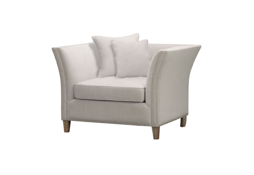 Štýlové kreslo Arla s dvoma vankúšmi s textilným poťahom krémovej bielej farby