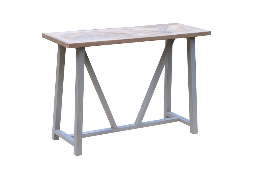 Konzolový stolík Nyakim s masívnou drevenou vrchnou doskou s povrchovo upravenými nožičkami vo vintage štýle