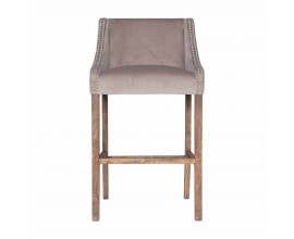 Dizajnová barová stolička Westend s klopadlom v béžovom čalúnení s drevenými nožičkami 105cm 