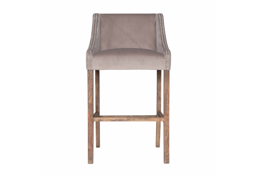 Vidiecka barová stolička Westend s béžovým čalúnením z textilu a hnedými drevenými nožičkami z masívu