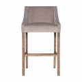 Vidiecka barová stolička Westend s béžovým čalúnením z textilu a hnedými drevenými nožičkami z masívu
