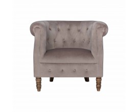 Chesterfield kreslo Westend s béžovým zamatovým poťahom so zdobenými nožičkami 84cm